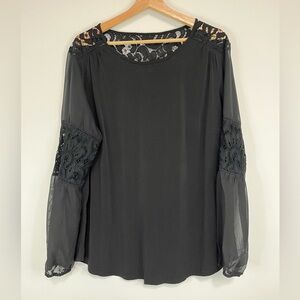 Roz & Ali Black Lace Detail Blouse EUC Size XL